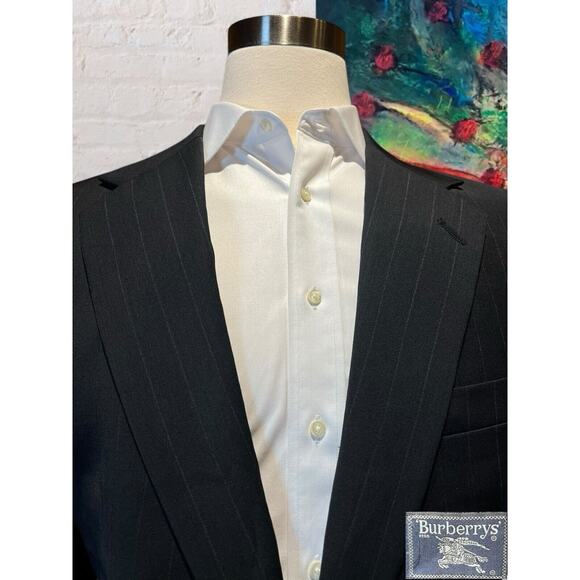 Vintage Burberry 44R Black Gray Pinstripe Blazer Sport Coat Jacket - Picture 2 of 14